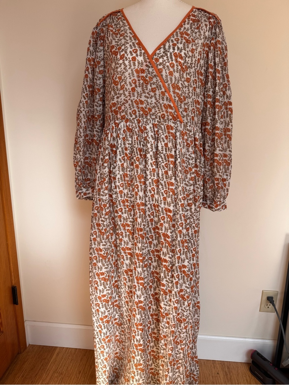 Daughters of India Cream Maxi Dress with Orange Floral Print
